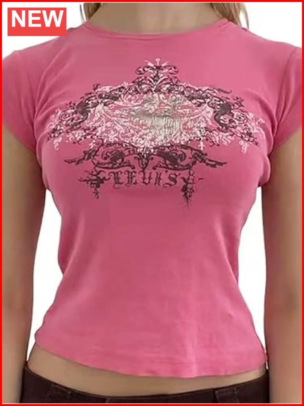 Women's Short Sleeve Crew Neck Crop Top Y2k Grunge Graphic Baby Tee